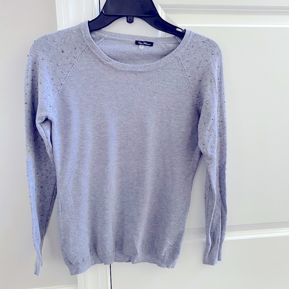 Vila Milano Grey Sweater with rhinestone sleeves size M ( runs small).